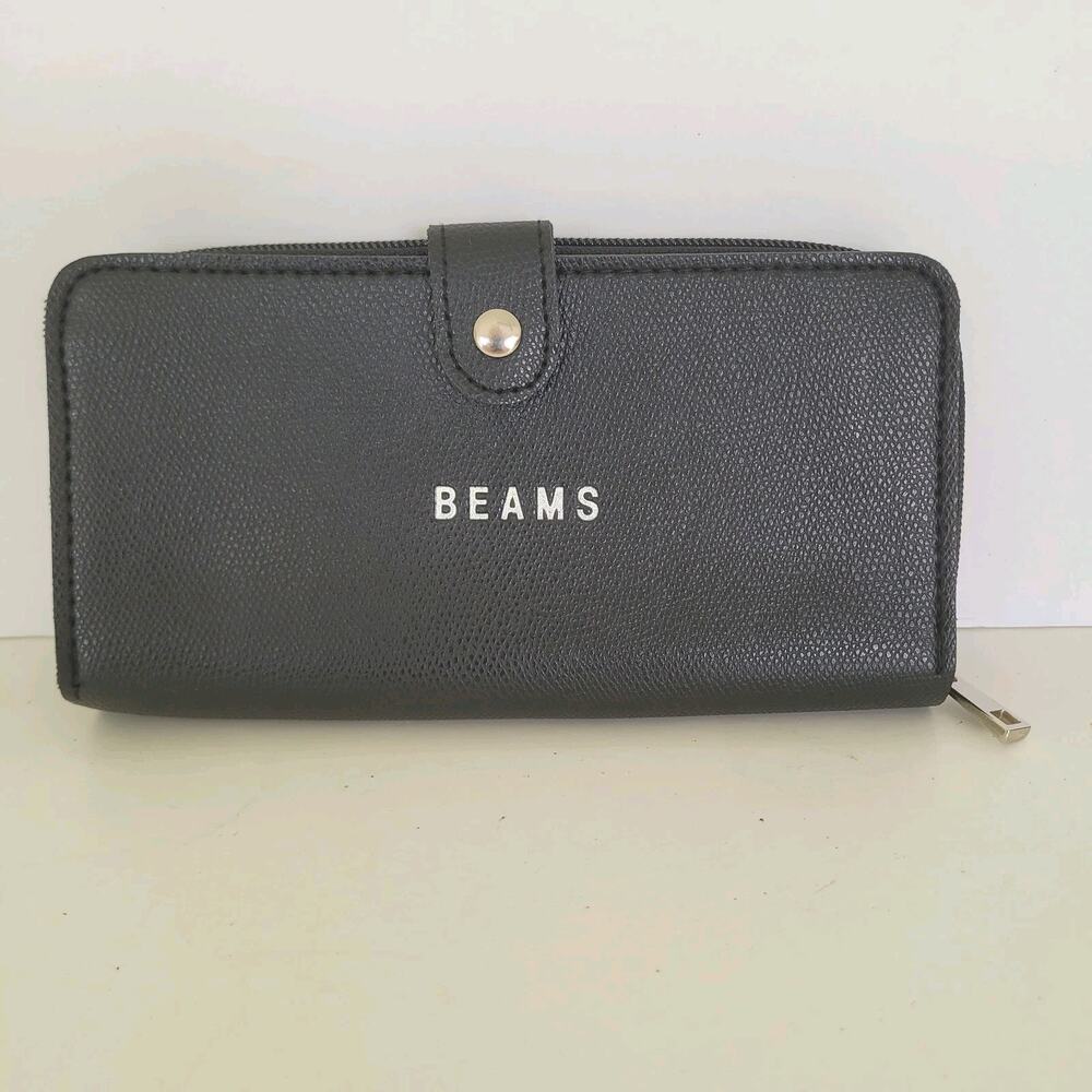 Beams Japan Phone Zip Long Wallet Black Orange Organizer 7.5" x 4" Large